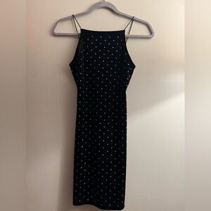 H&M Black Velvet Dress Silver Rhinestones All Over Spaghetti Straps LBD